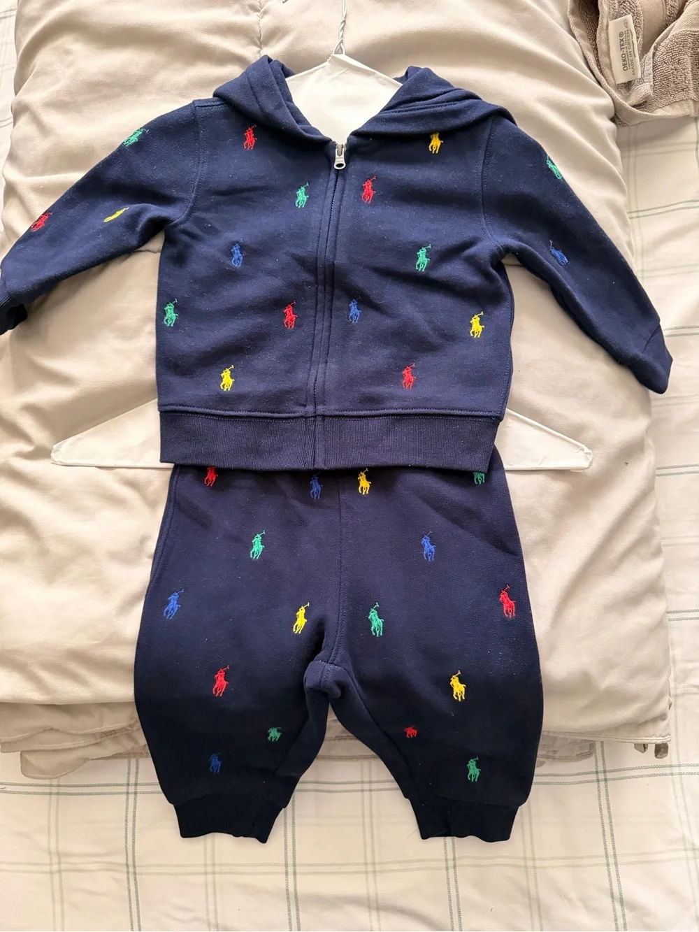 Ralph Lauren Navy Sweater with Multicolor Pony Embroidery